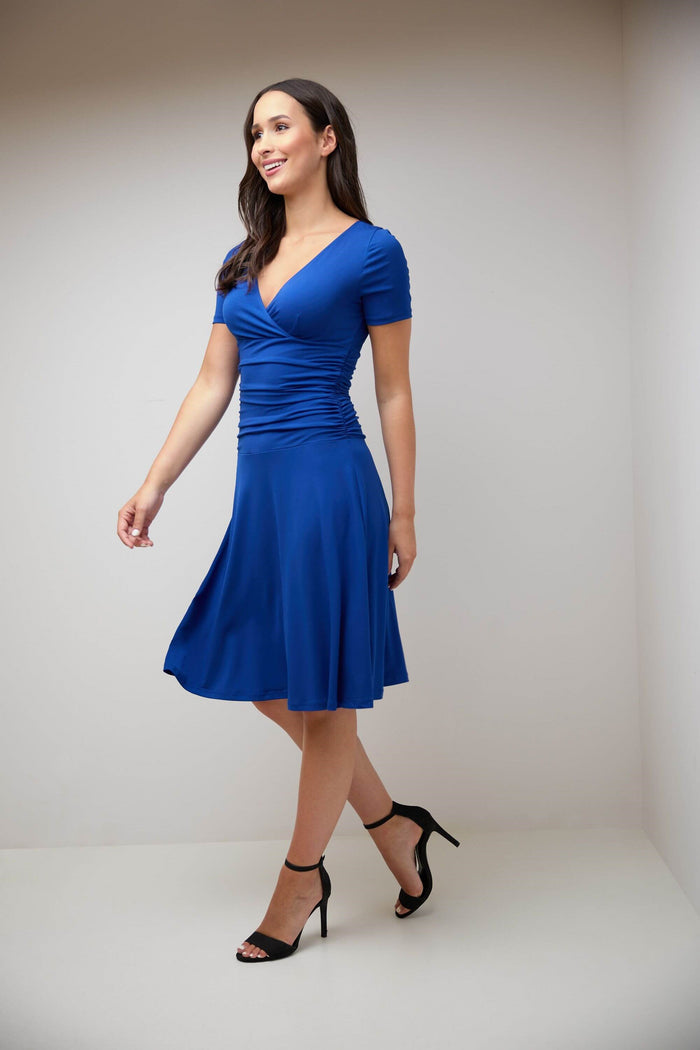 rekucci Form-fitting Short Sleeve Dress with Ruching sapphire