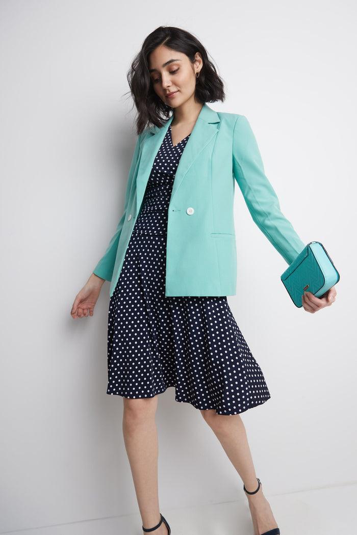 Rekucci Form-Fitting Sleeveless Dress With Tummy Control Navy-white-dot