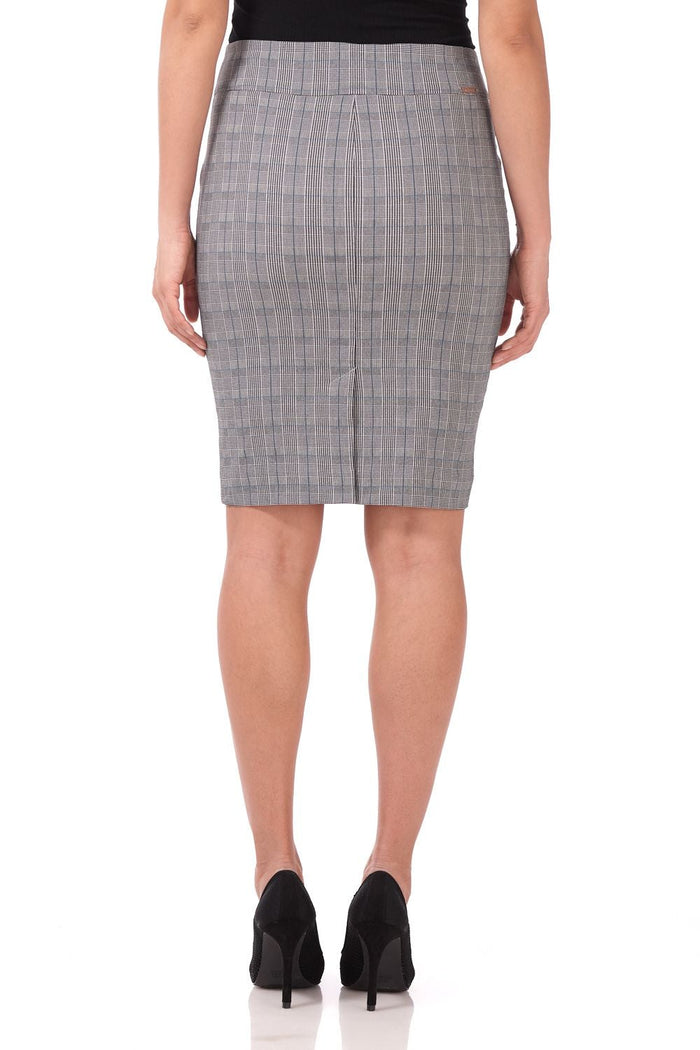 Rekucci Midi Pencil Skirt With Pull-on Style Design Black-white-blue-glencheck