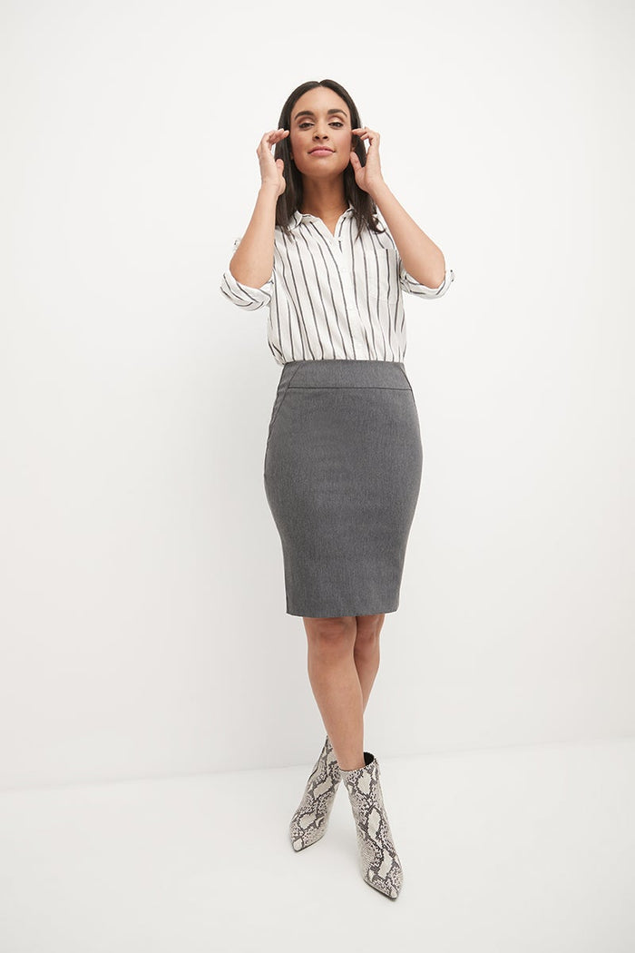 Rekucci Midi Pencil Skirt With Pull-on Style Design Charcoal