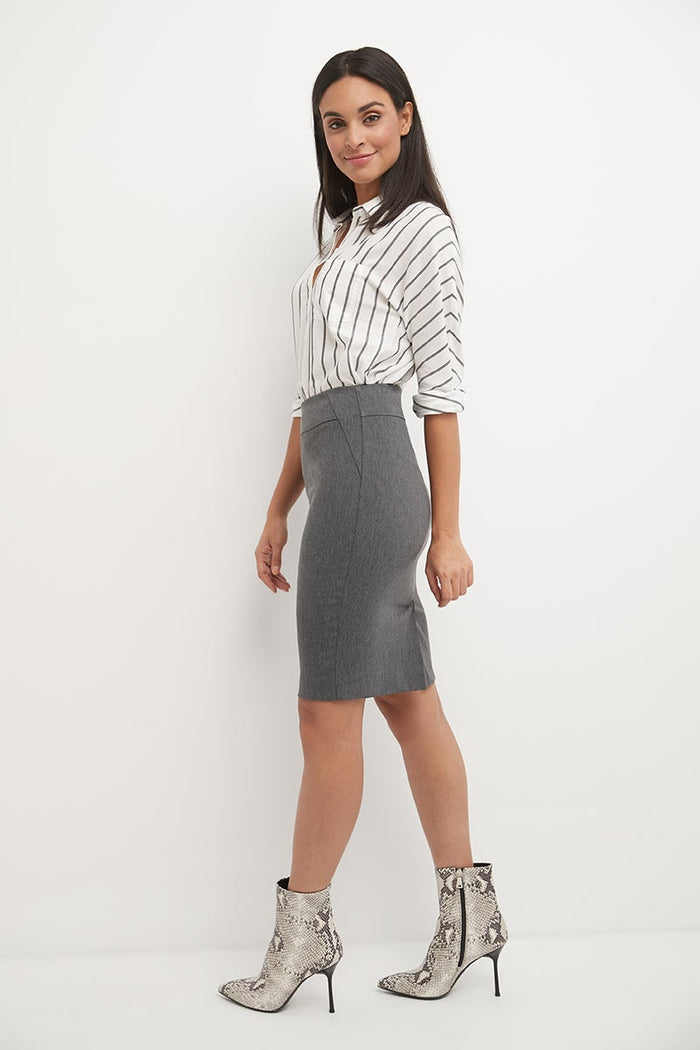 rekucci Midi Pencil Skirt with Pull-on Style Design charcoal
