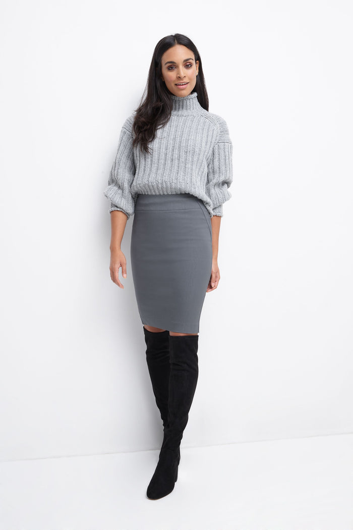 rekucci Midi Pencil Skirt with Pull-on Style Design graphite
