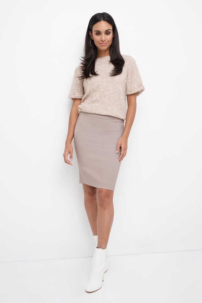 Rekucci Midi Pencil Skirt With Pull-on Style Design Khaki