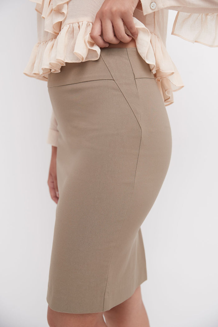 Rekucci Midi Pencil Skirt With Pull-on Style Design Oatmeal