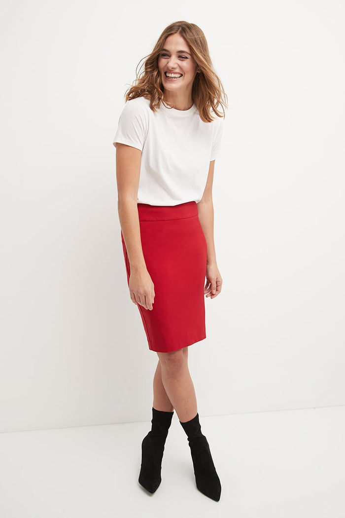 rekucci Midi Pencil Skirt with Pull-on Style Design red