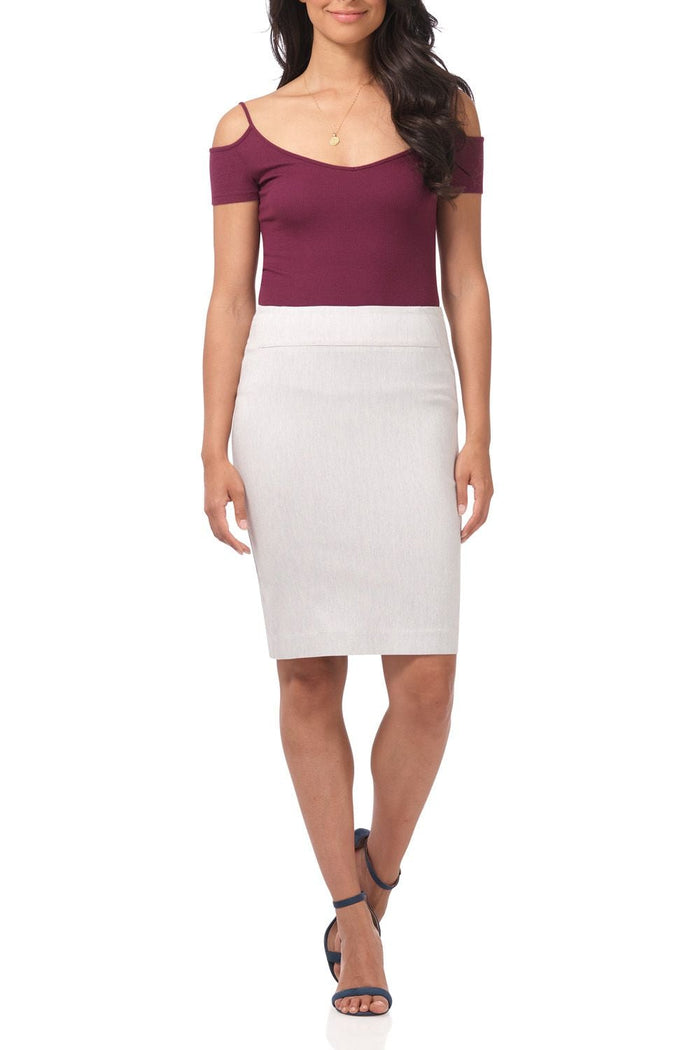 rekucci Midi Pencil Skirt with Pull-on Style Design silver-stripes