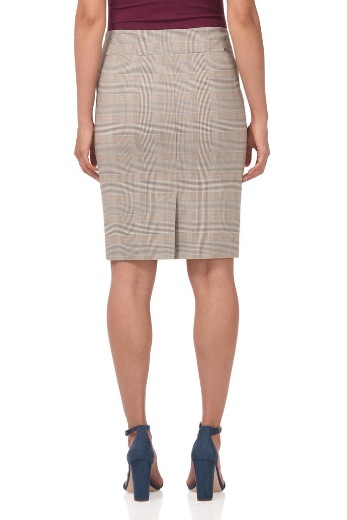 Rekucci Midi Pencil Skirt With Pull-on Style Design Warm-beige-plaid