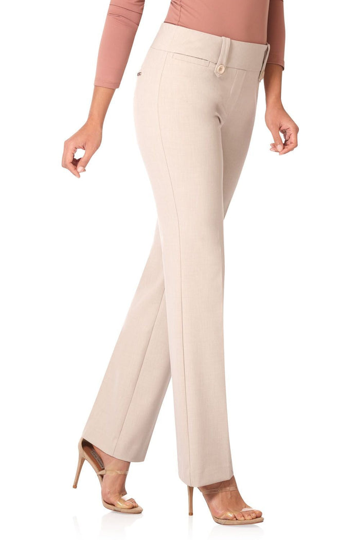Rekucci Pull-on Bootcut Trousers With Belt Loops & Tummy Control Beige-mix