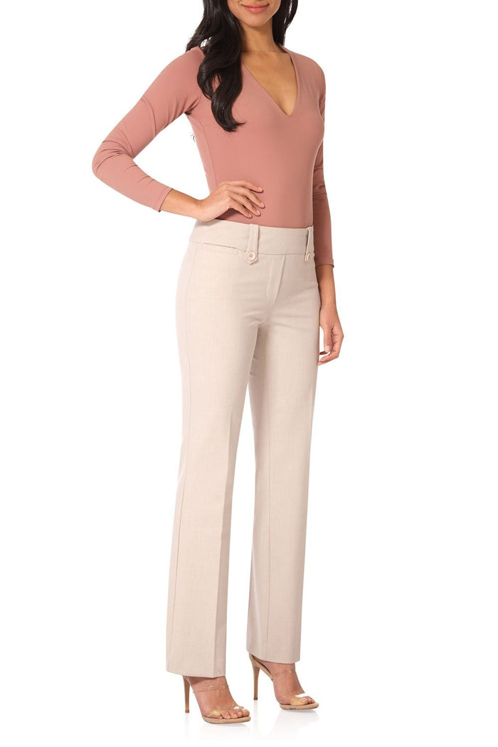 rekucci Pull-on Bootcut Trousers with Belt Loops & Tummy Control beige-mix