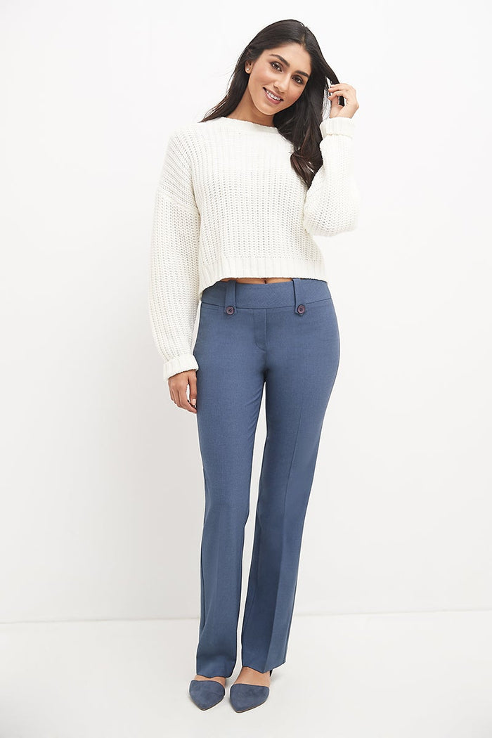 rekucci Pull-on Bootcut Trousers with Belt Loops & Tummy Control indigo