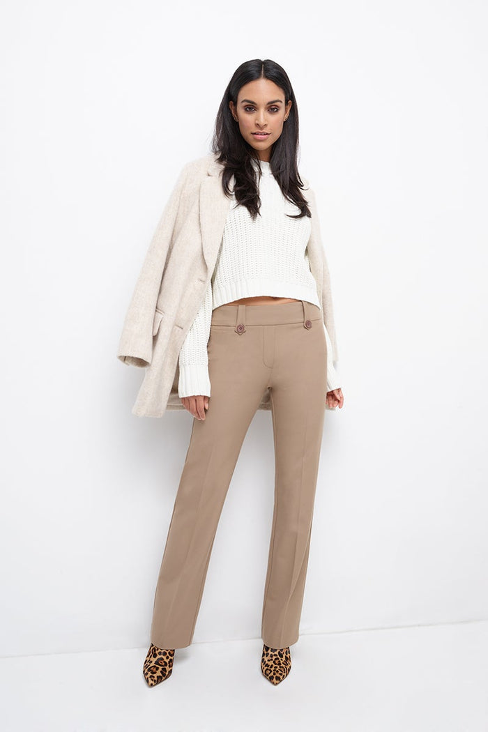rekucci Pull-on Bootcut Trousers with Belt Loops & Tummy Control camel