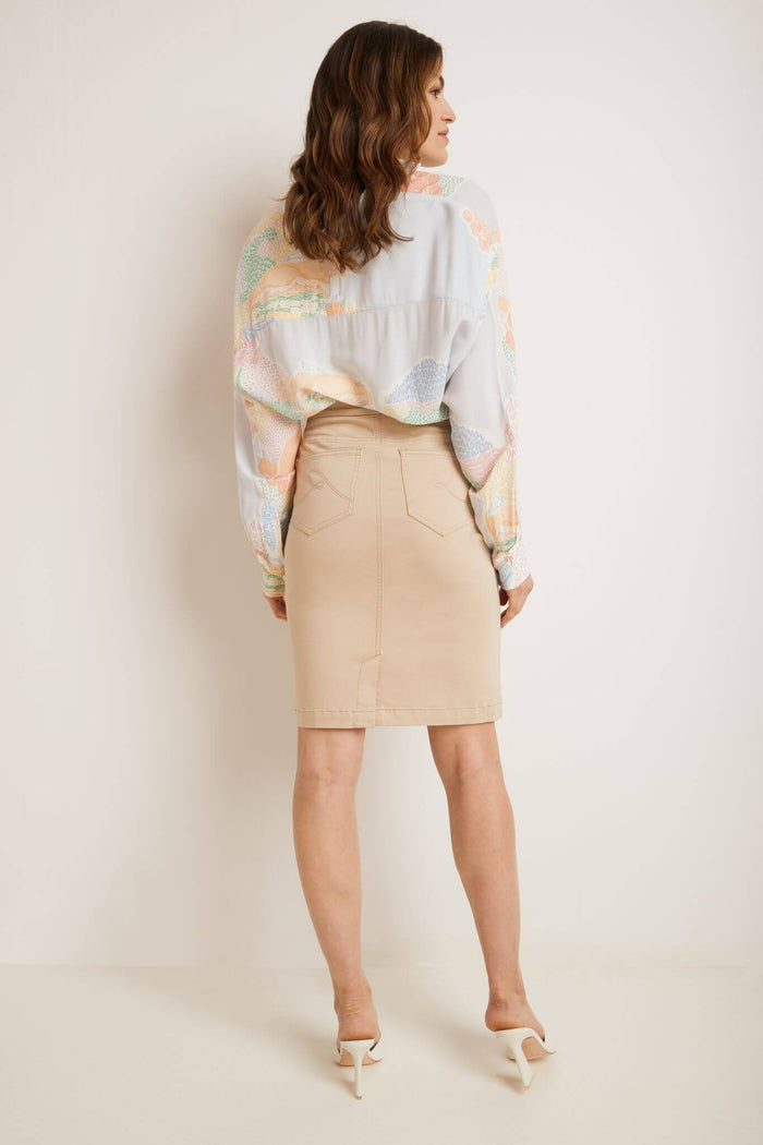 Rekucci Pull-on Colored Denim Skirt With Five Real Pockets Stone