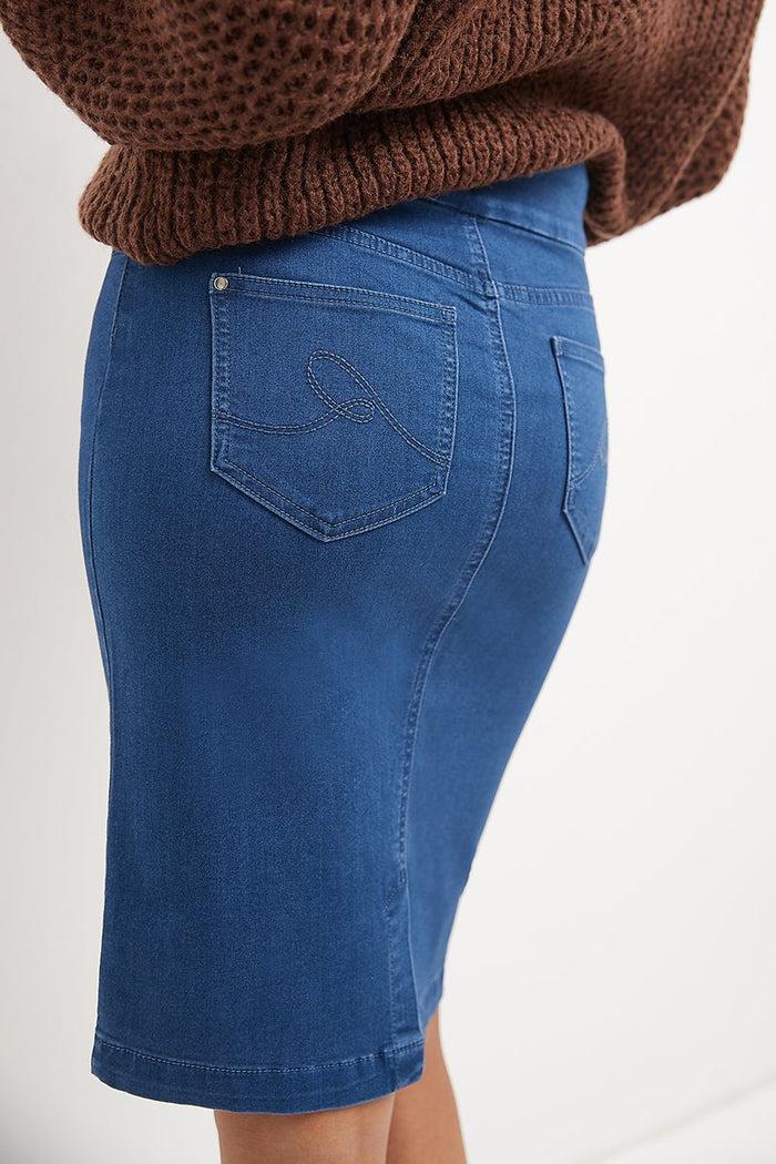 Rekucci Pull-on Denim Skirt With 5 Pockets Malibu-solid