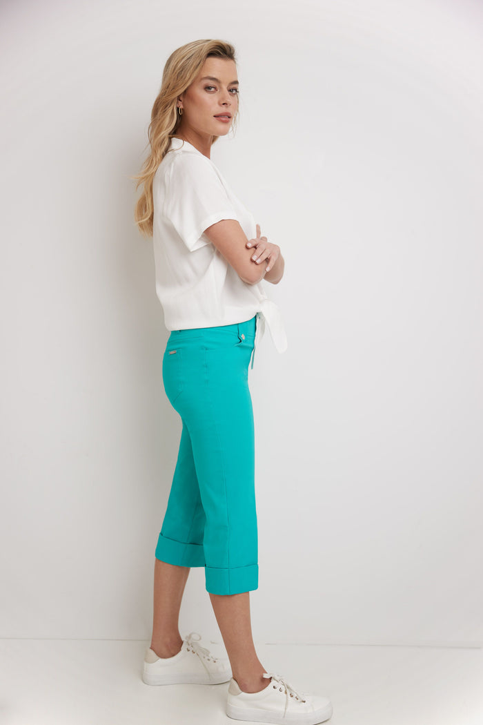 Rekucci Chic Capri With Classic Cuffed Hem Aqua