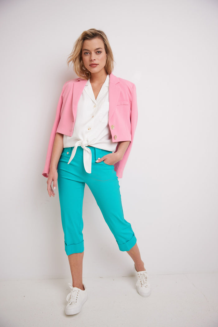 rekucci Chic Capri with Classic Cuffed Hem aqua