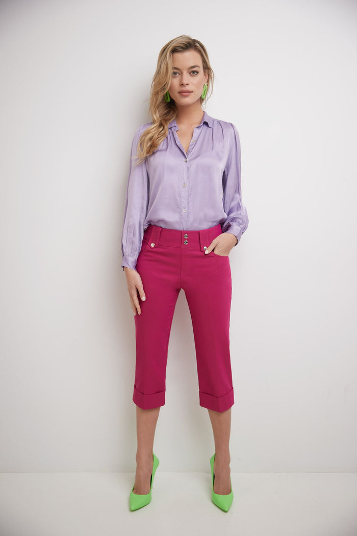 rekucci Chic Capri with Classic Cuffed Hem fuchsia
