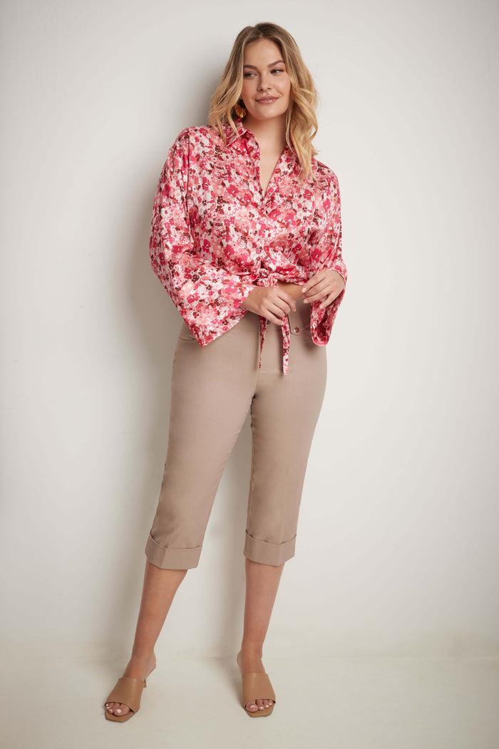 rekucci Chic Capri with Classic Cuffed Hem khaki