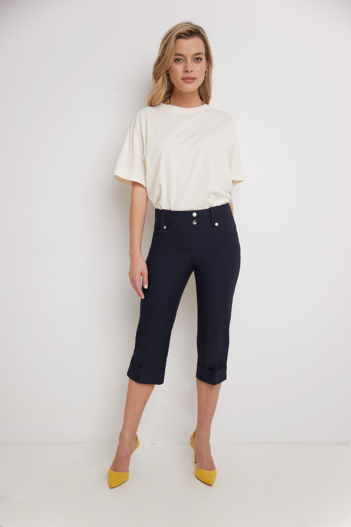 rekucci Chic Capri with Classic Cuffed Hem navy