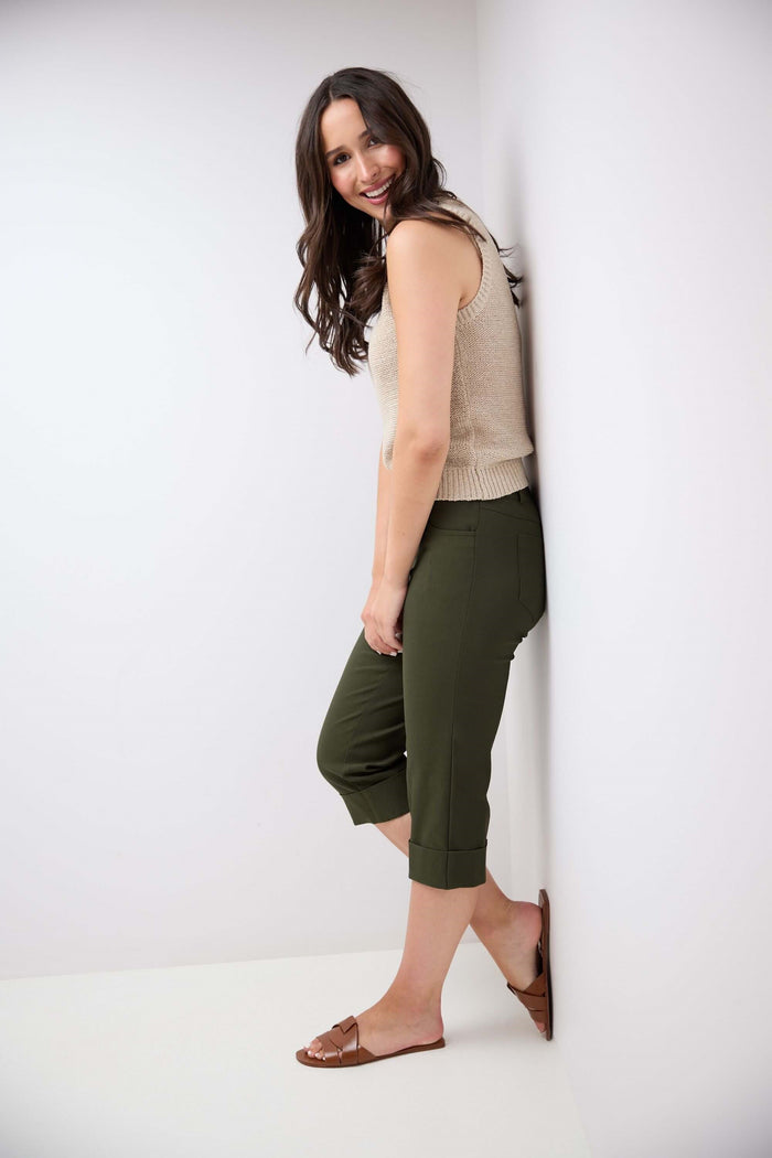 Rekucci Chic Capri With Classic Cuffed Hem Olive