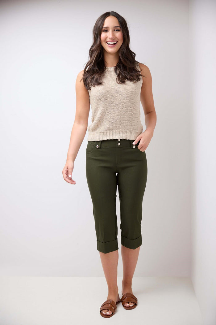 rekucci Chic Capri with Classic Cuffed Hem olive