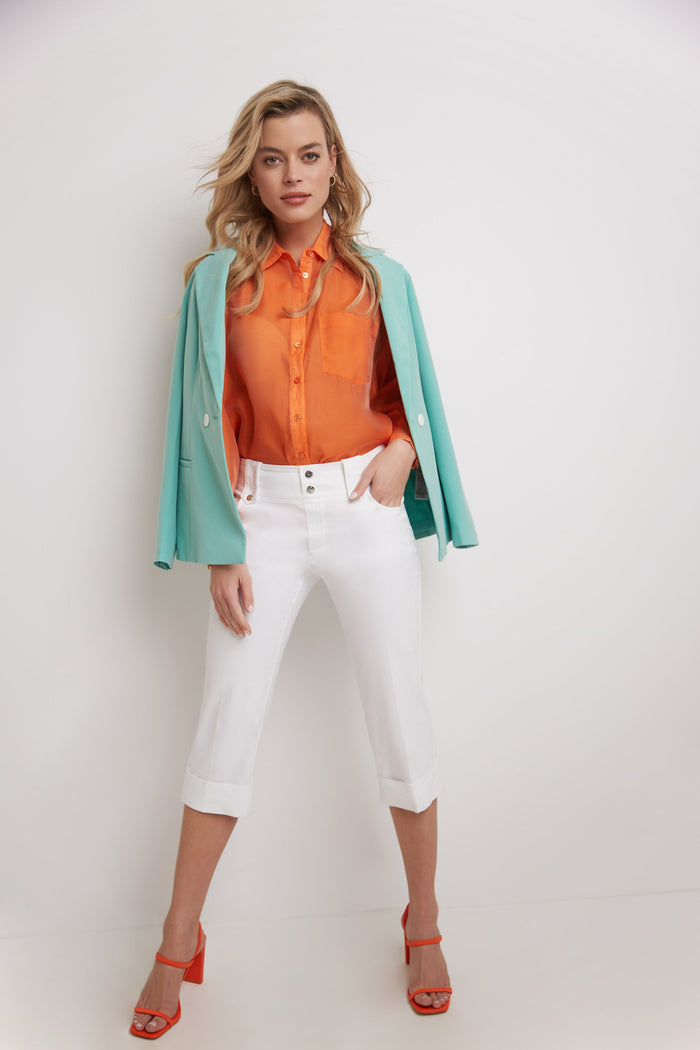 rekucci Chic Capri with Classic Cuffed Hem white