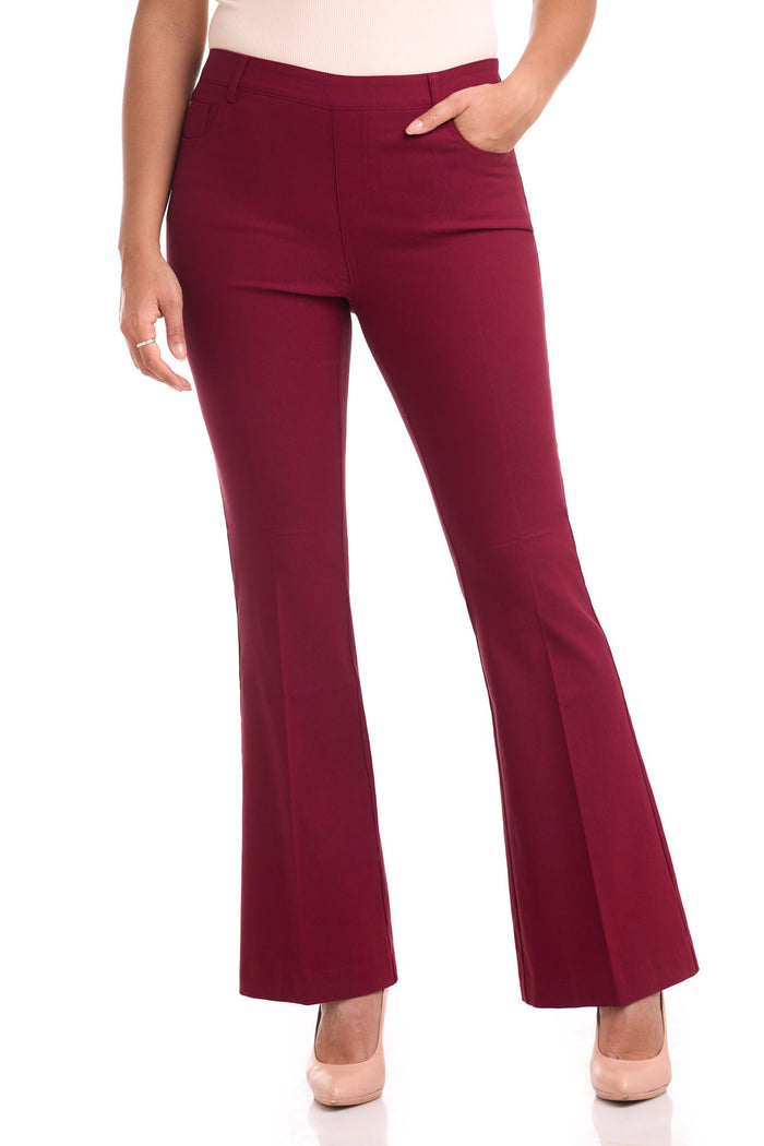 Rekucci Rekucci EcoCosy Comfort Pull-On 5 Pocket Pant W/ Flare Leg Burgundy