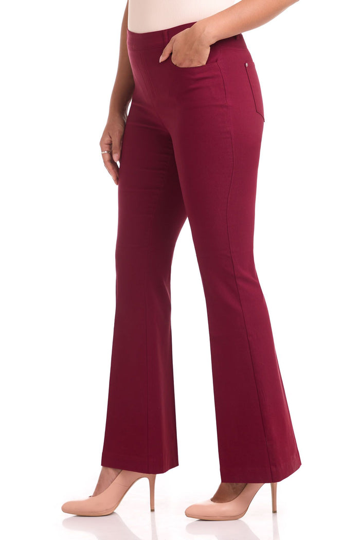 rekucci Rekucci EcoCosy Comfort Pull-On 5 Pocket Pant w/ Flare Leg burgundy