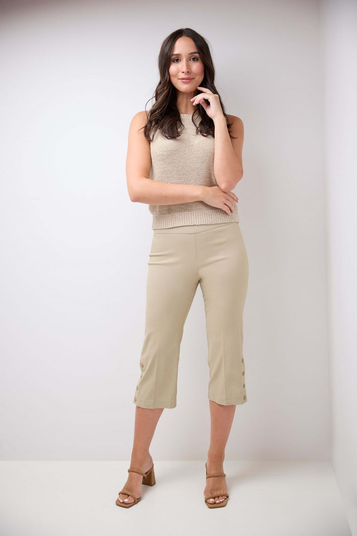 Rekucci Rekucci EcoCosy Straight Leg Capri With Button Detail Stone