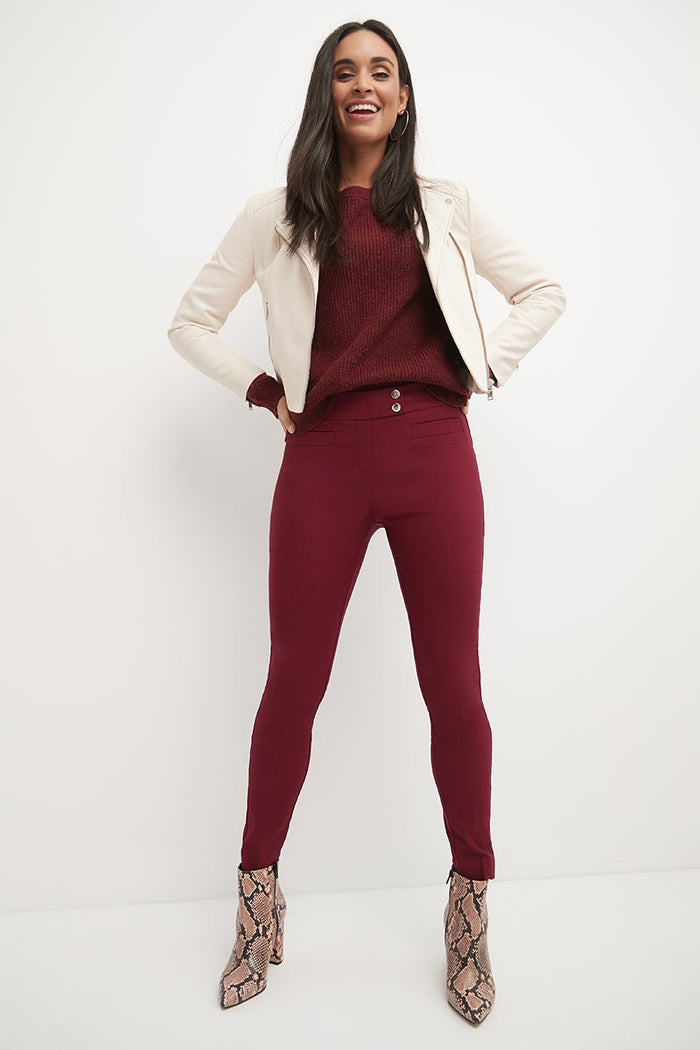Rekucci Skinny Ankle Pants With Snaps Burgundy