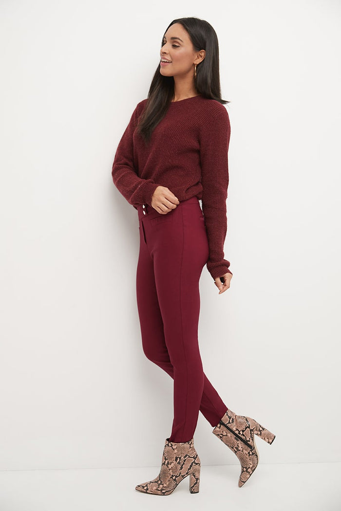 Rekucci Skinny Ankle Pants With Snaps Burgundy