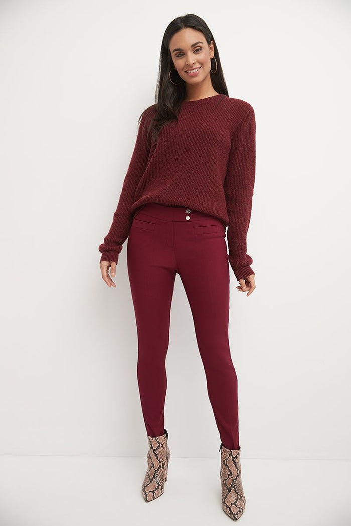 rekucci Skinny ankle pants with snaps burgundy