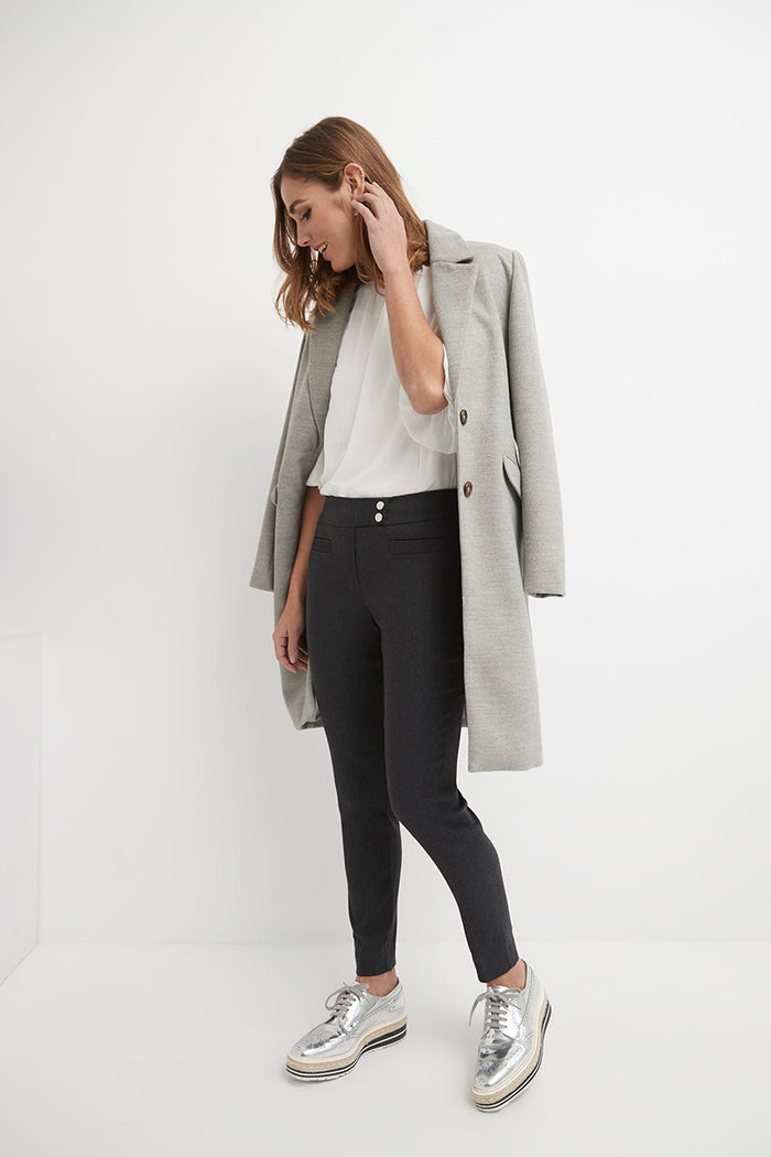 Rekucci Skinny Ankle Pants With Snaps Dk-charcoal