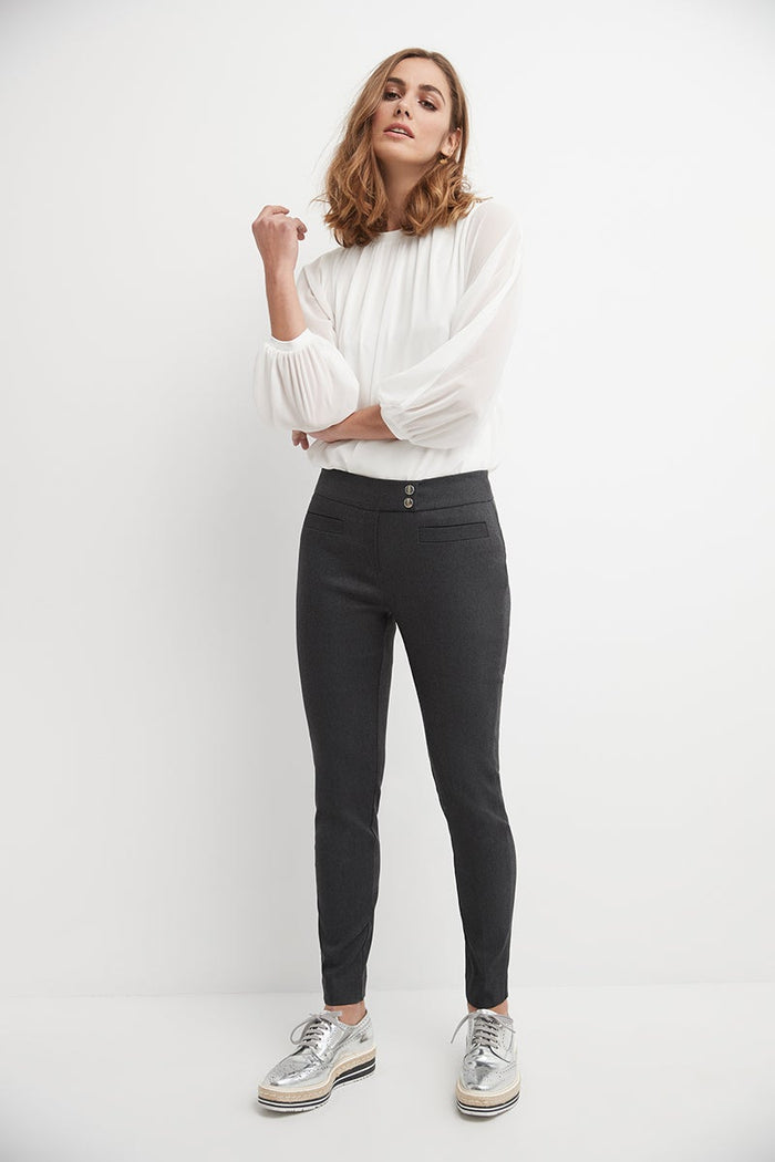 rekucci Skinny ankle pants with snaps dk-charcoal