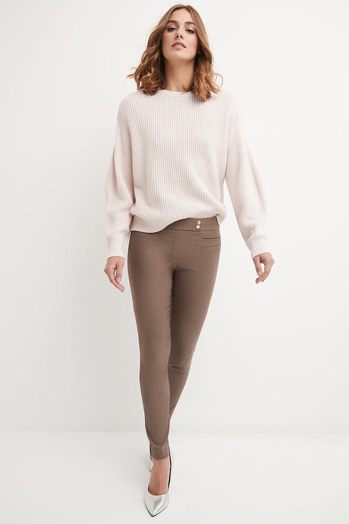 rekucci Skinny ankle pants with snaps mocha