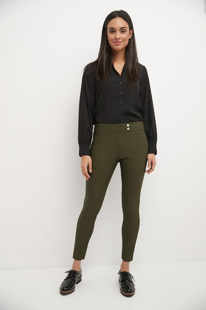 Rekucci Skinny Ankle Pants With Snaps Olive