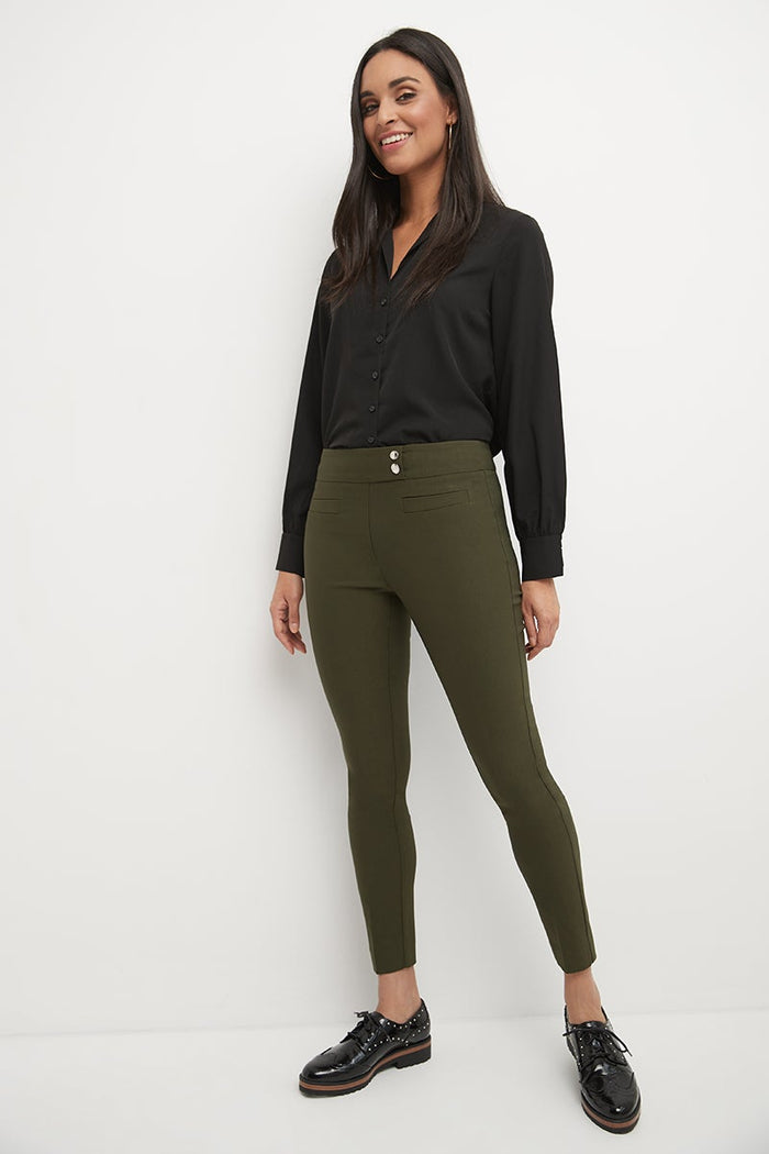 rekucci Skinny ankle pants with snaps olive