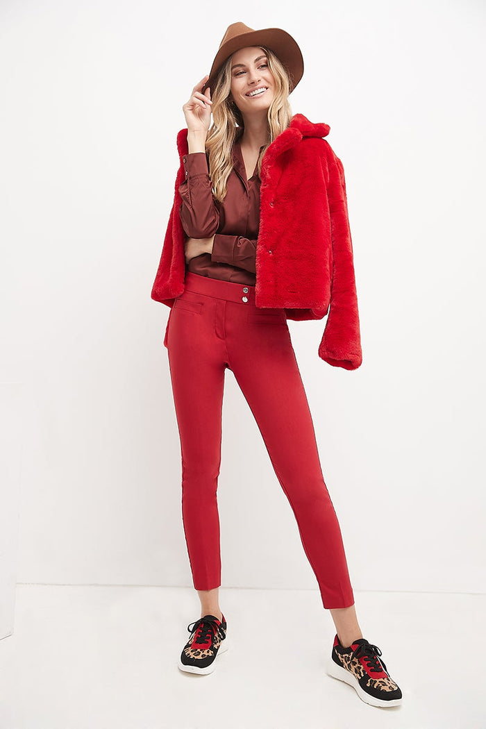 Rekucci Skinny Ankle Pants With Snaps Red