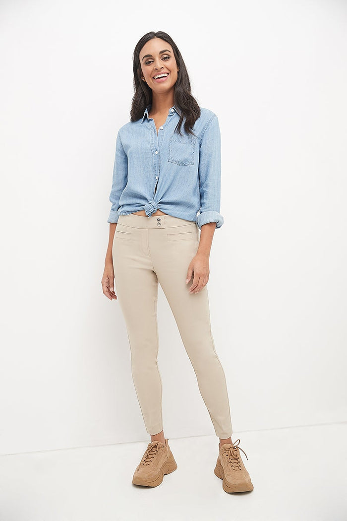 rekucci Skinny ankle pants with snaps stone