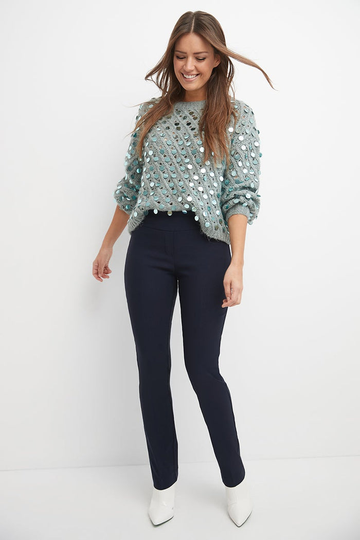 Rekucci Straight Leg Pants With Tummy Control Navy