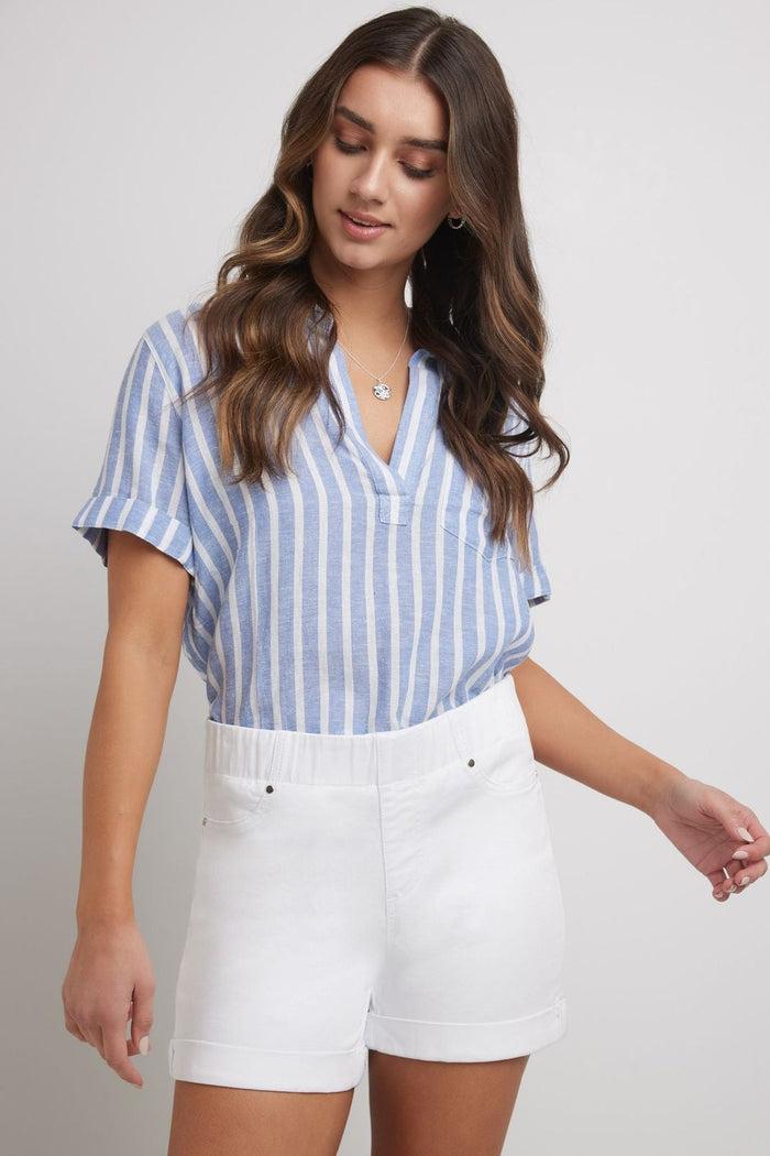 Rekucci Rekucci Women's 5 Inch Pull-On Jean Short With Slim Cuff White