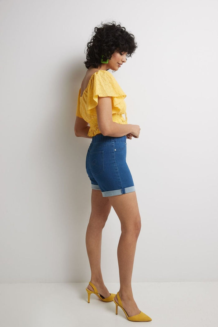 Rekucci Rekucci Women's 5 Inch Pull-On Jean Short With Slim Cuff Malibu-solid