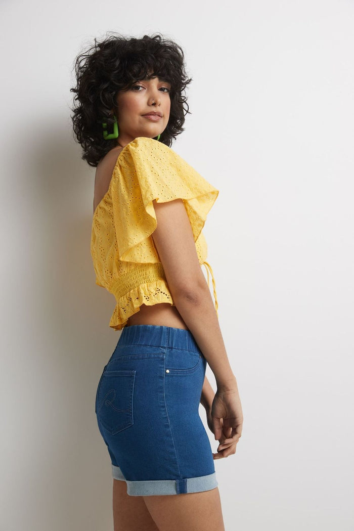 Rekucci Rekucci Women's 5 Inch Pull-On Jean Short With Slim Cuff Malibu-solid