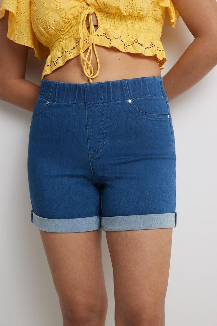 Rekucci Rekucci Women's 5 Inch Pull-On Jean Short With Slim Cuff Malibu-solid