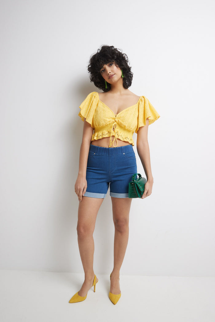 rekucci Rekucci Women's 5 inch Pull-On Jean Short with Slim Cuff malibu-solid