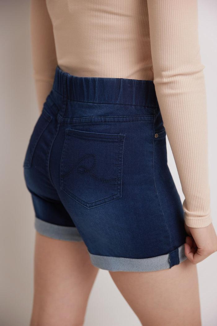 Rekucci Rekucci Women's 5 Inch Pull-On Jean Short With Slim Cuff Ink-sandblast