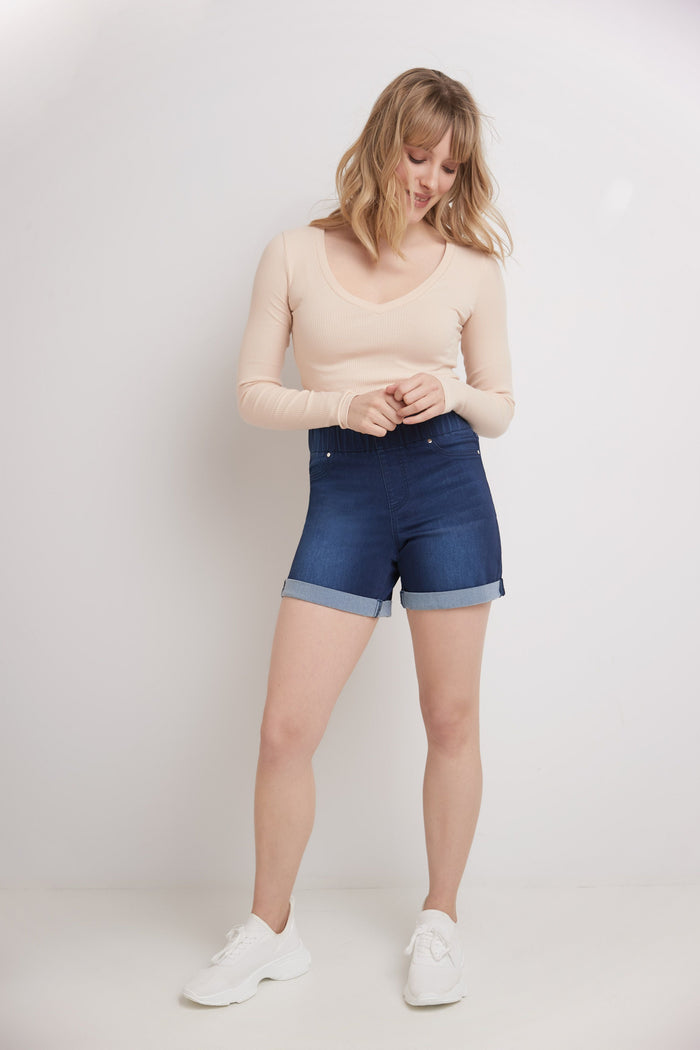 rekucci Rekucci Women's 5 inch Pull-On Jean Short with Slim Cuff ink-sandblast