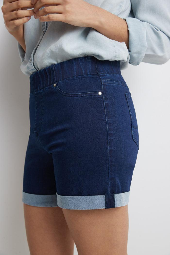 Rekucci Rekucci Women's 5 Inch Pull-On Jean Short With Slim Cuff Ink-rinse