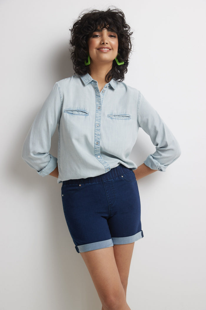 Rekucci Rekucci Women's 5 Inch Pull-On Jean Short With Slim Cuff Ink-rinse