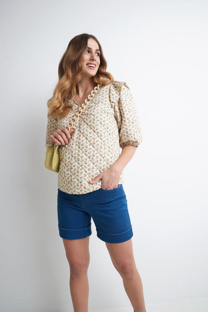 Rekucci Rekucci Women's 6 Inch Pull-On Chic Cuffed Jean Short Malibu-solid