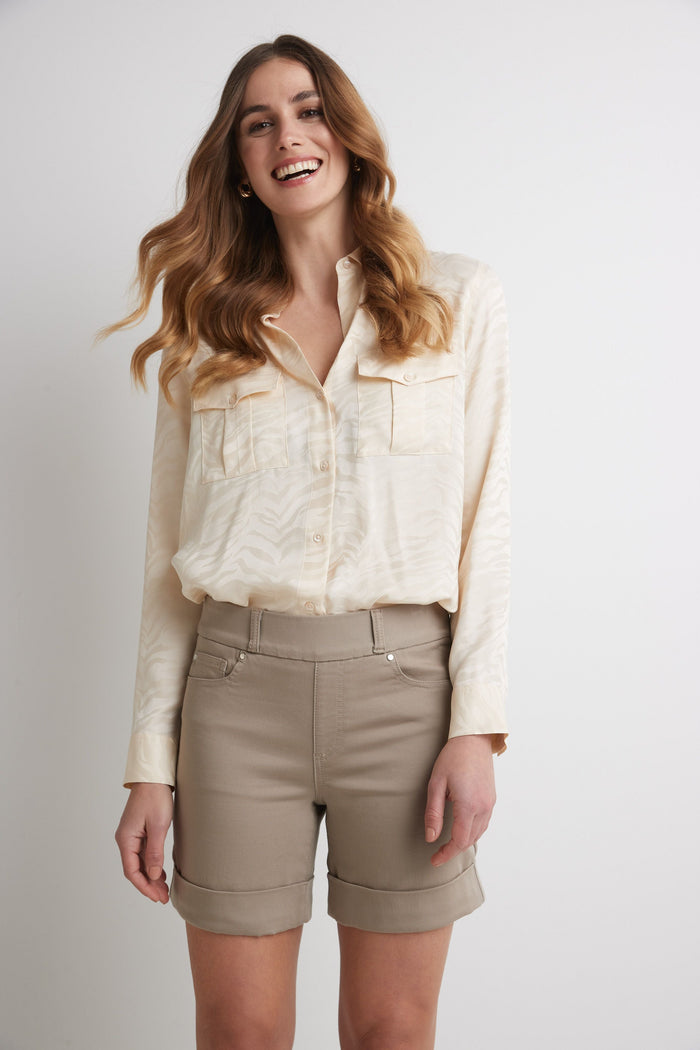 rekucci Rekucci Women's 6 inch Pull-On Chic Cuffed Jean Short khaki